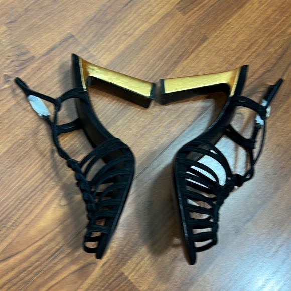 Joie Black Suede Strappy Odetta Gold Tone Heeled Sandals Sz 9 (EU 39) NIB - Picture 6 of 9